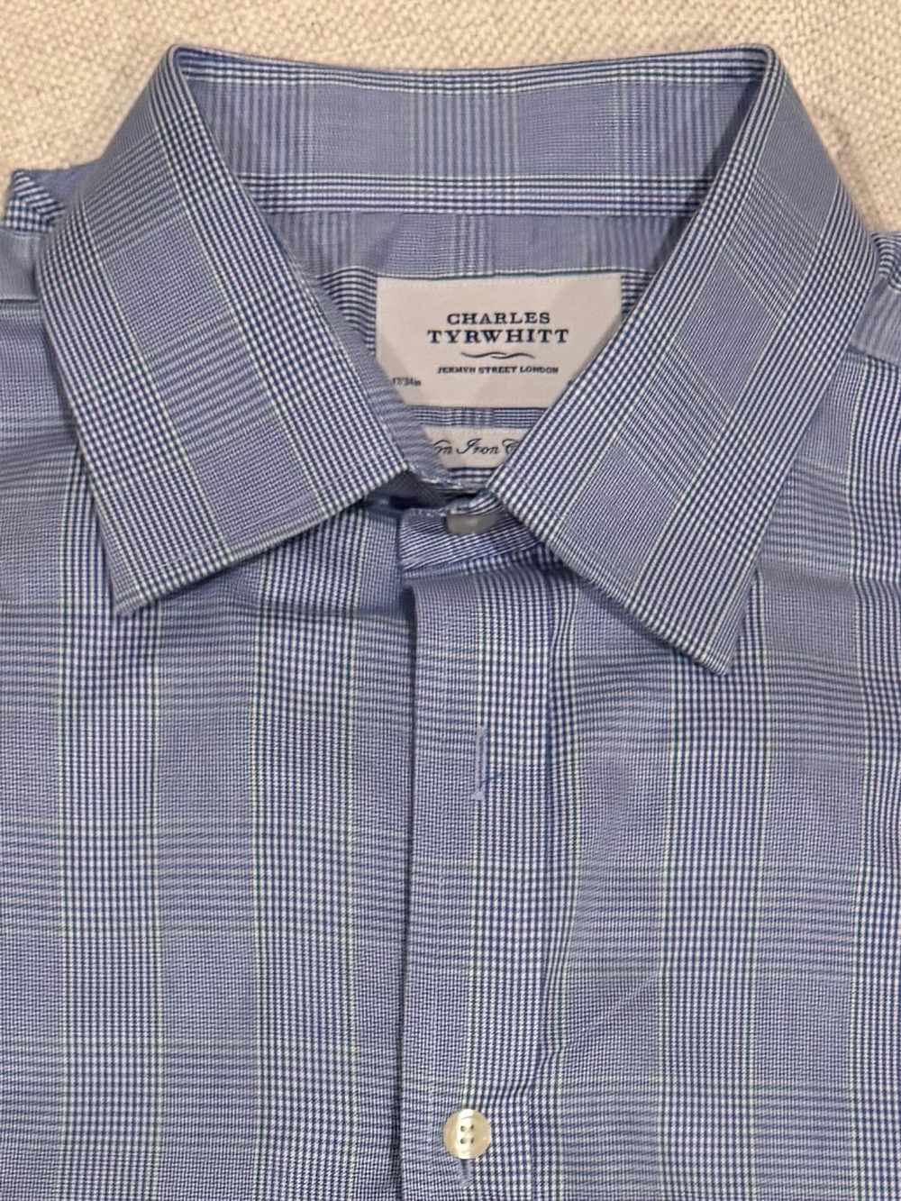 Charles Tyrwhitt Blue Plaid with Green Accent Non Iron Classic Fit Dress Shirt
